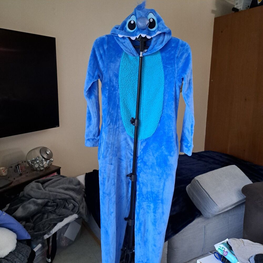 Lilo & Stitch Sleepsuit Adults Womens XS (0-2) PJs Hooded Pajamas Blue
